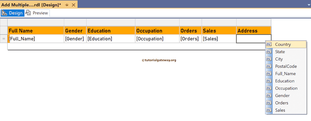 Select the items to add Multiple Fields to a Single SSRS Table Column