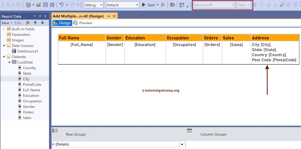 Add Multiple Fields to a Single SSRS Table Column 5