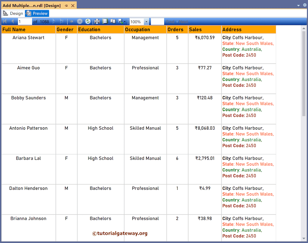 Add Multiple Fields to a Single SSRS Table Column Preview