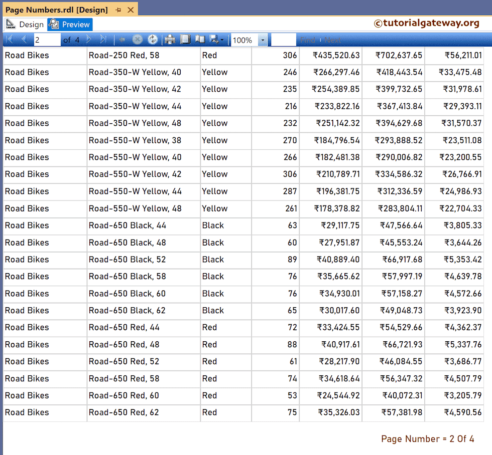add Page Numbers to Table Report Preview