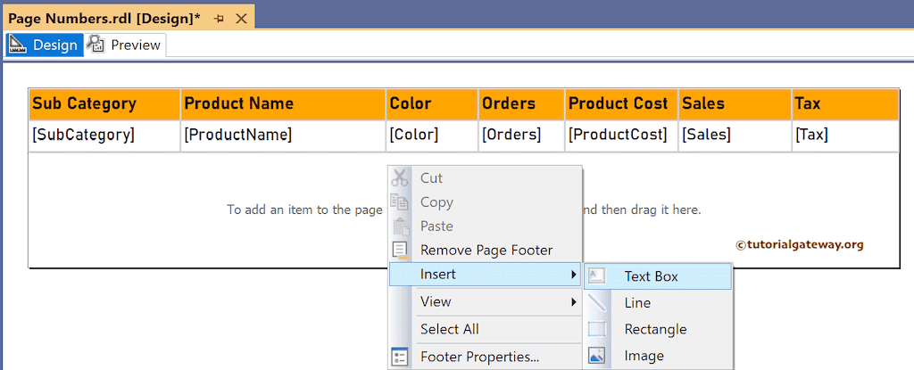 Insert a Text Box inside the Page Footer