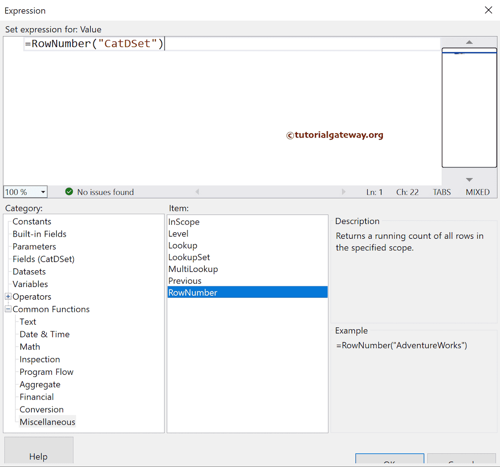 Expression to add Row Numbers to the SSRS Group Table Report