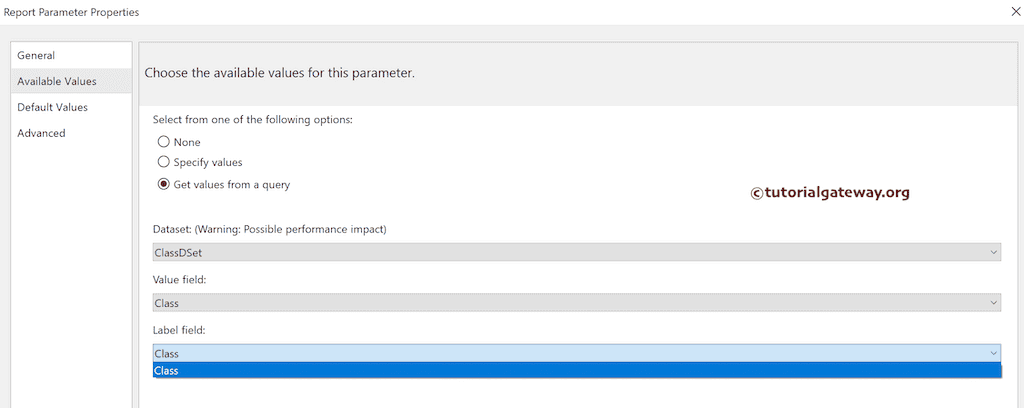 Choose DataSet for available values for label land value fields