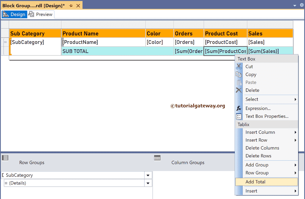 Add grand totals to SSRS Block Grouped Table Report