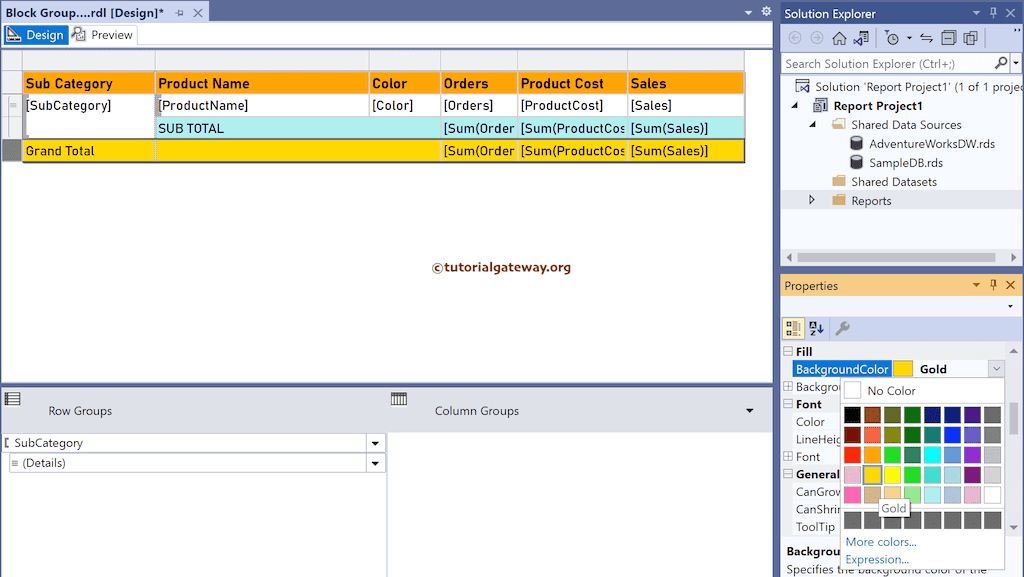 Change grand totals Background color in SSRS Block Grouped Table Report
