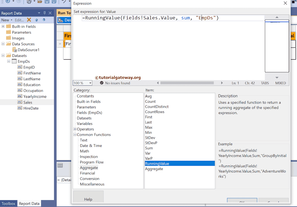 Expression to Calculate the Running Total