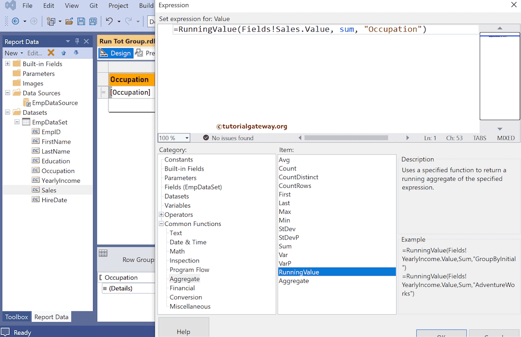Expression to Calculate Running Total in SSRS Grouped Report
