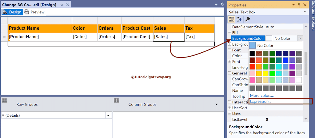 Go To the Background Color Properties