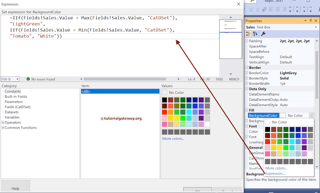 IIF condition to Change Background Colors of SSRS Min and Max Table Columns