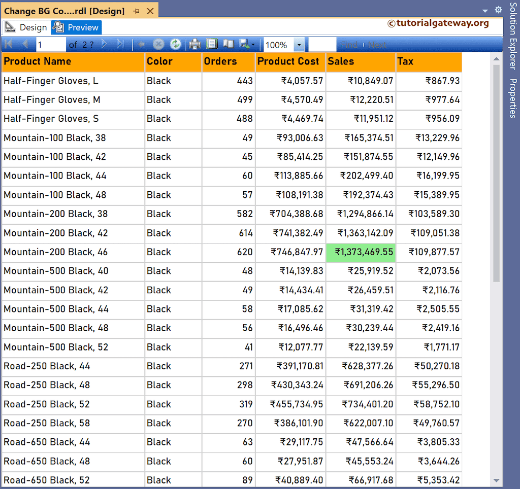 Change Background Colors of SSRS Min and Max Table Columns Preview