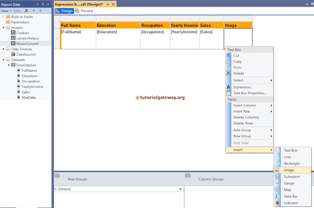 Choose Insert and then Image option