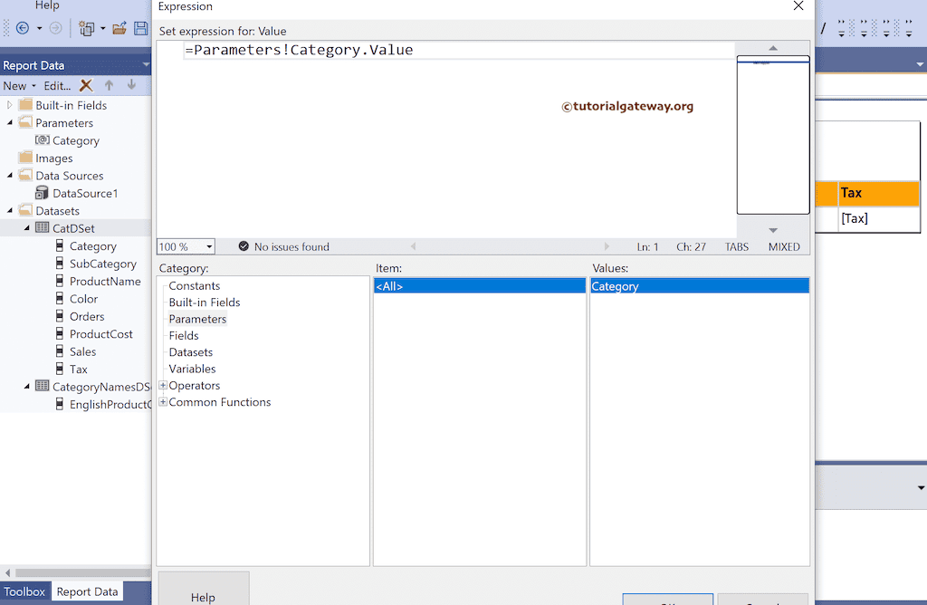 Expression to Display Parameter Value in SSRS Report