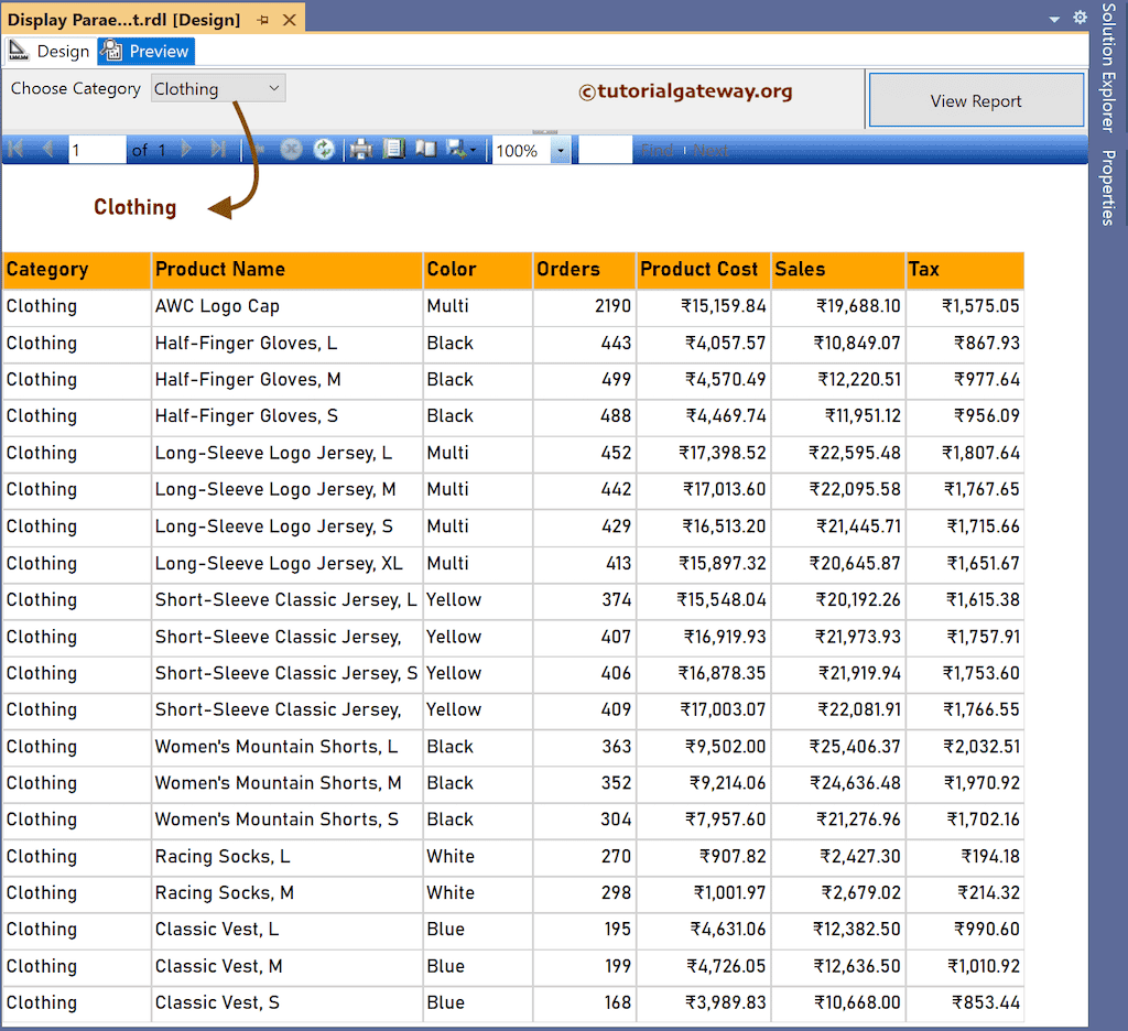 Display Parameter Value in SSRS Report Preview