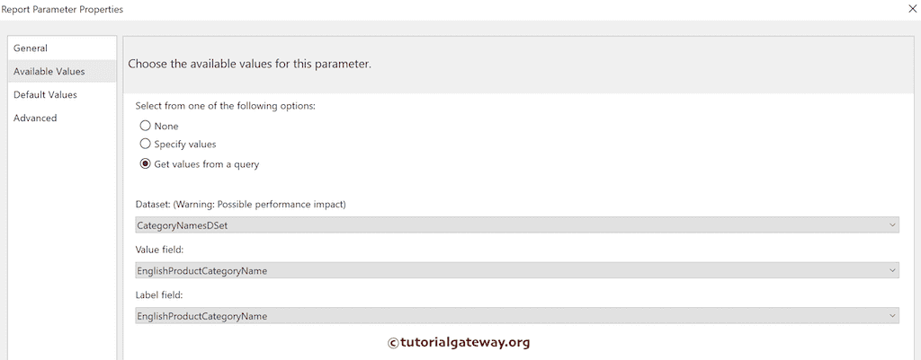 Choose the available values from DataSet