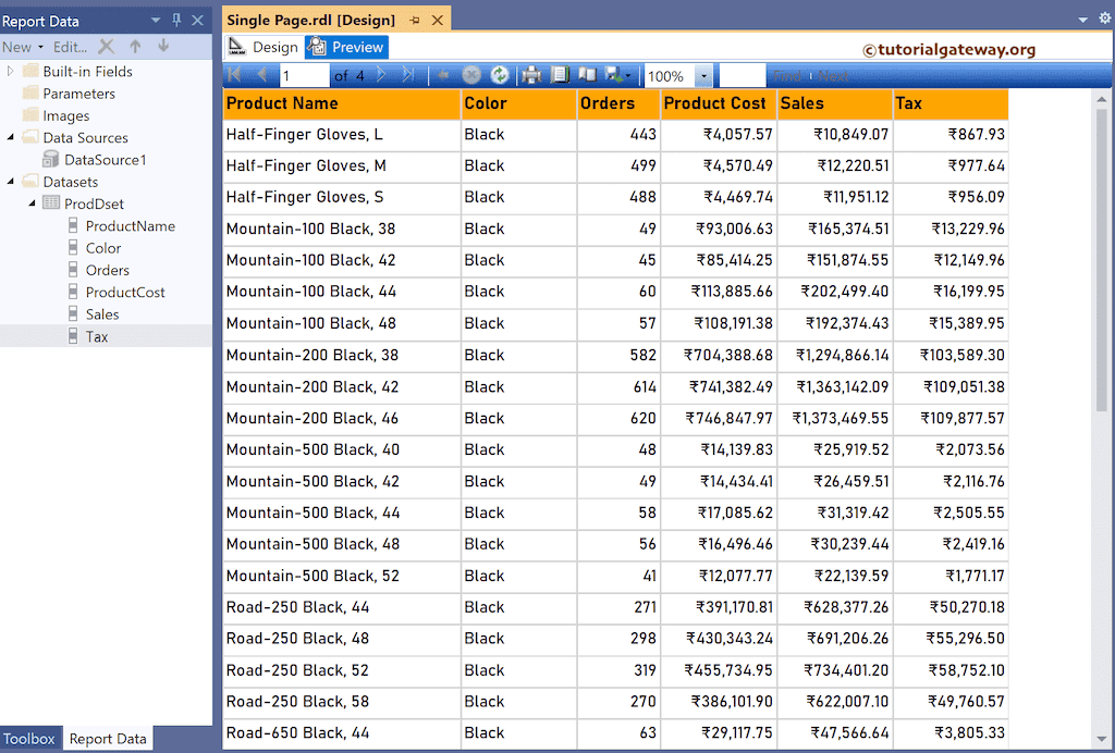 Normal Table Report Preview with 4 pages