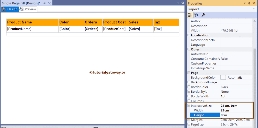 Set InteractiveSize property height to 0 to Display SSRS Table Rows on a Single Page
