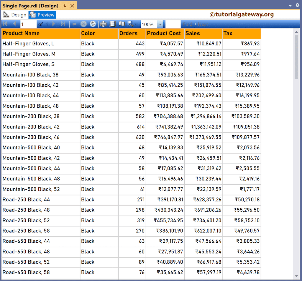 Display Table Rows on a Single Page Preview