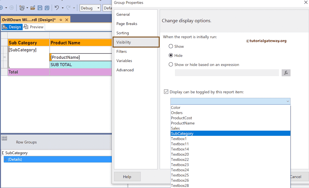 Change the Visibility to toggle