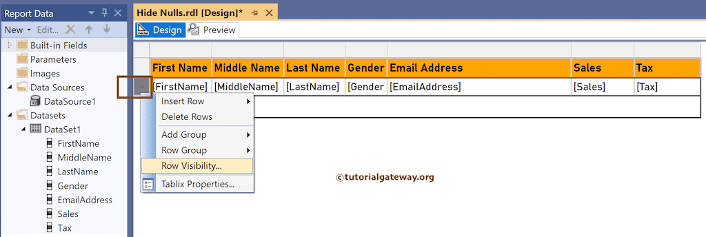 Select Row Visibility option