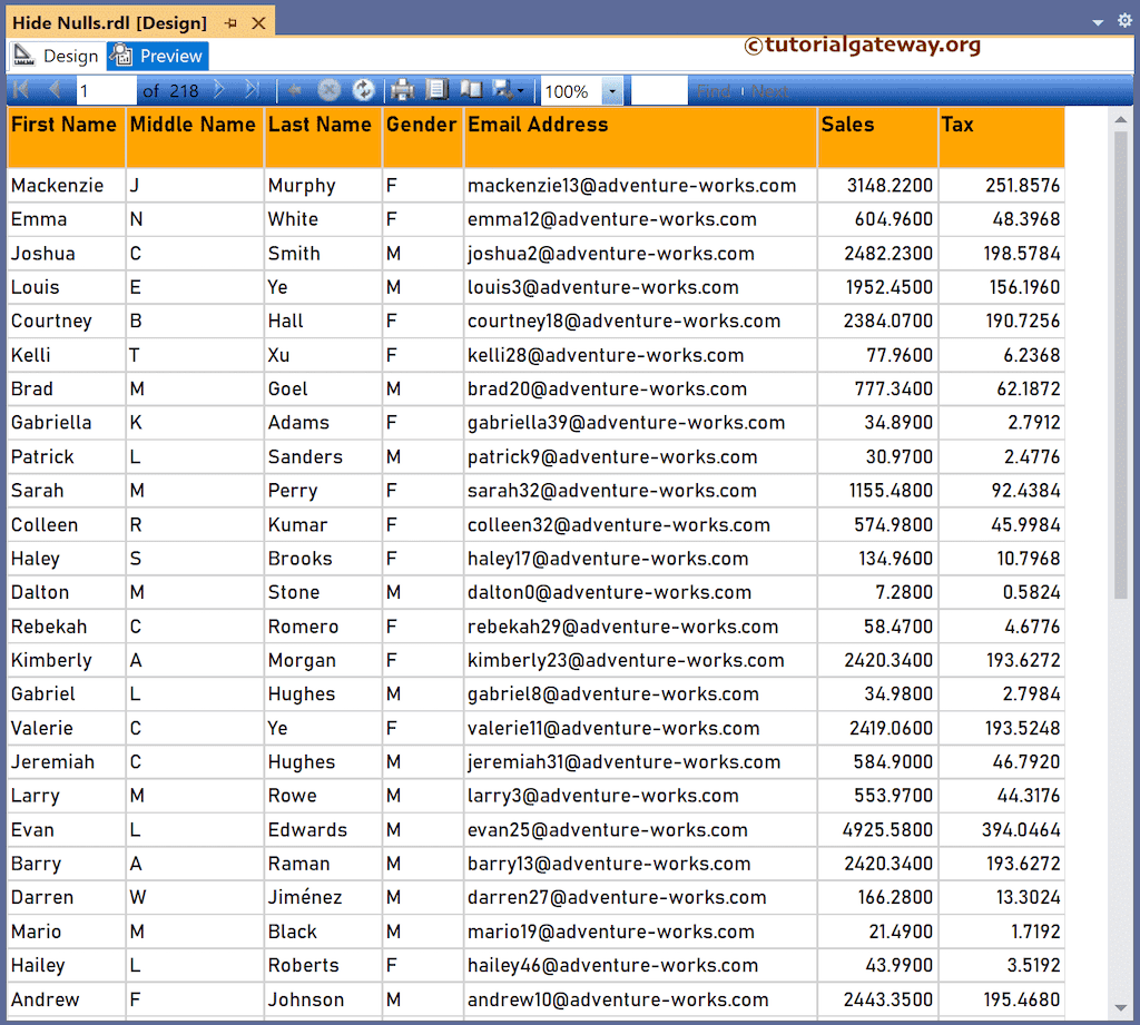 Hide SSRS Table Nulls Report Preview
