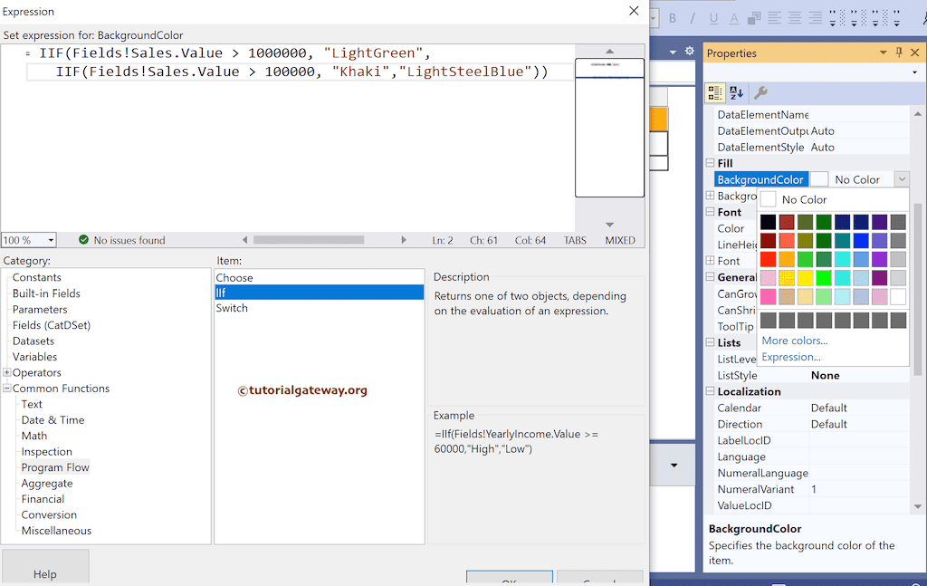 Highlight Table using IIF Conditional Format