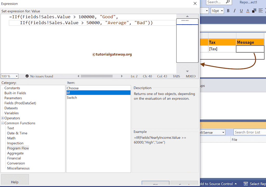 SSRS Nested IIF condition to write a message