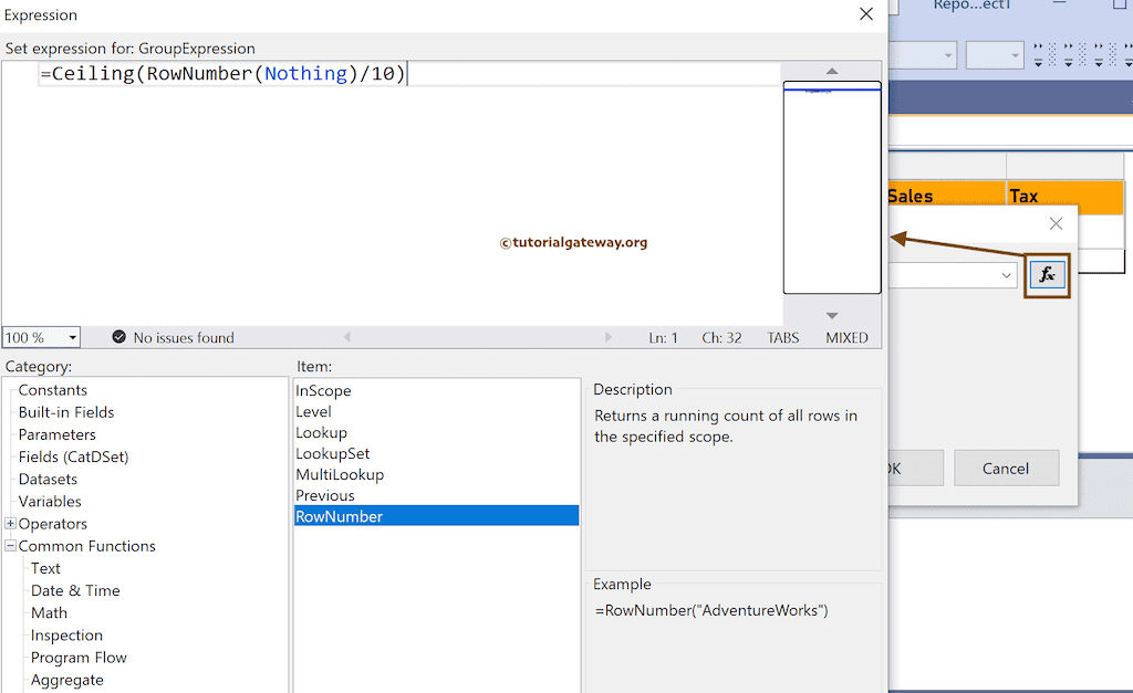 Limit the Number of Rows Per Page in SSRS Report Expression