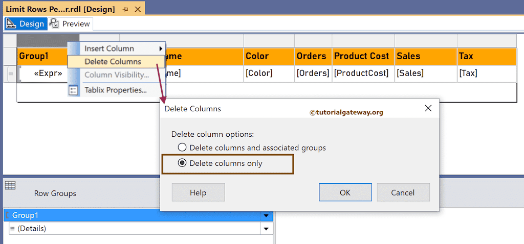 Choose Delete Columns Only option