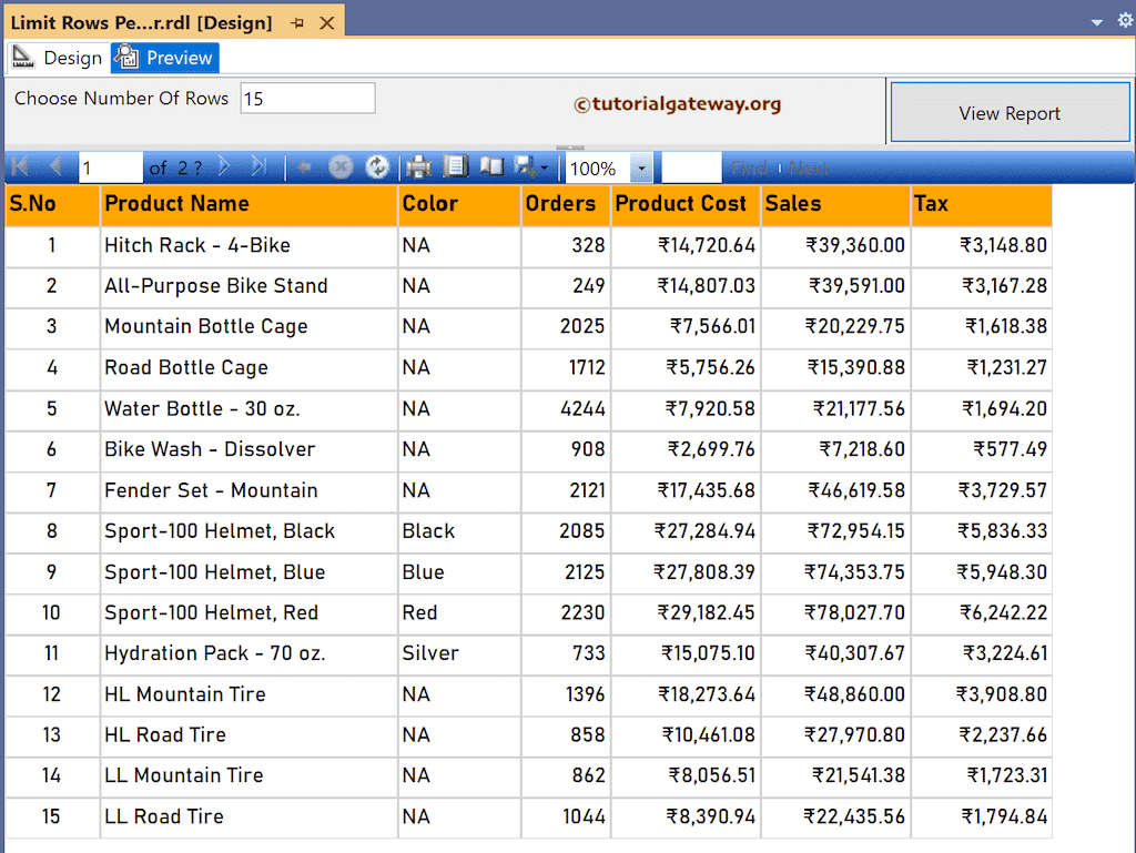 Preview of Limit Rows Per Page using Report Parameter