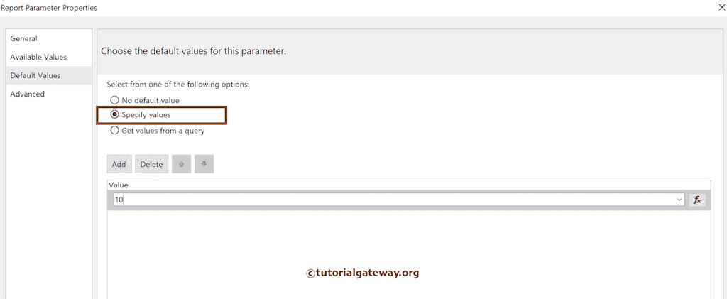 Add Default Value to Limit Rows Per Page using SSRS Parameter