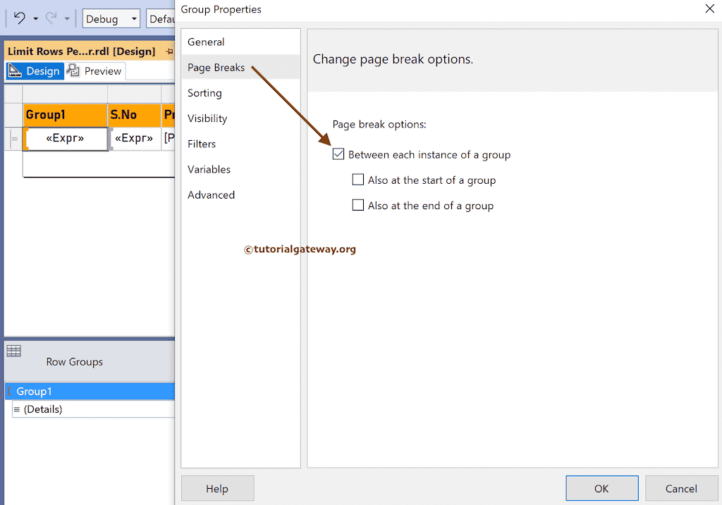 Add Page Breaks to Limit Rows Per Page using Parameter