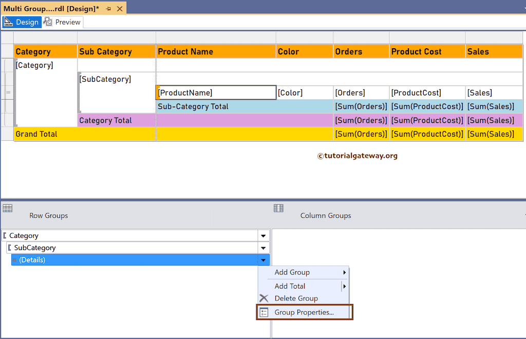 Details Group Properties