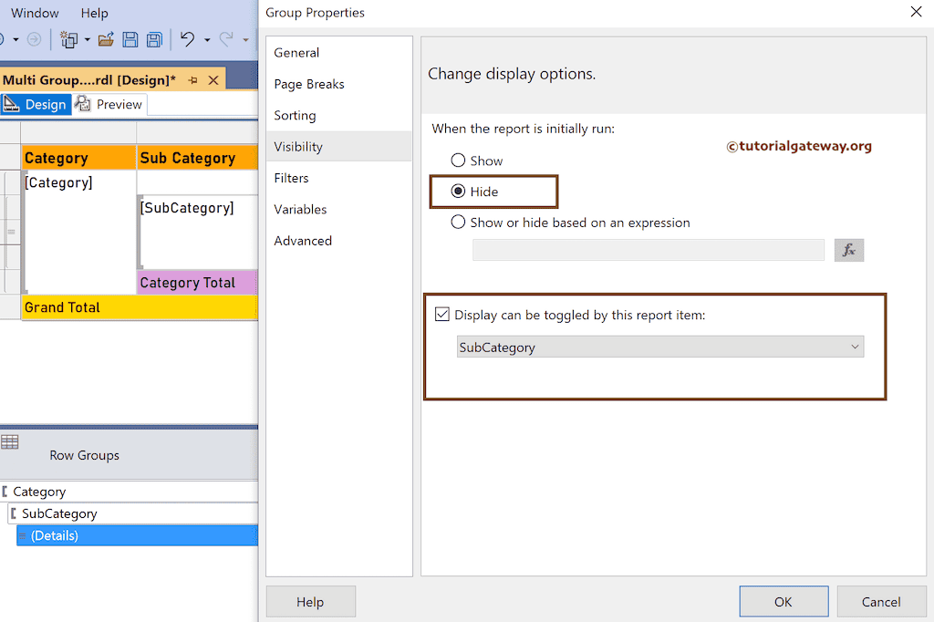 Set Visibility Toggled By Column