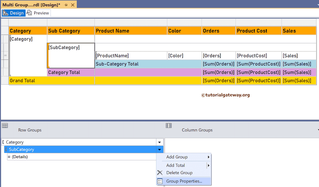 Subcategory Group Properties