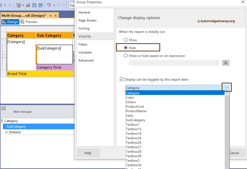 Display can be toggled by Category
