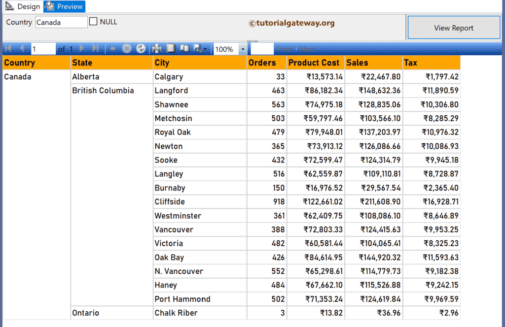 Set Optional Report Parameter using a Query Level