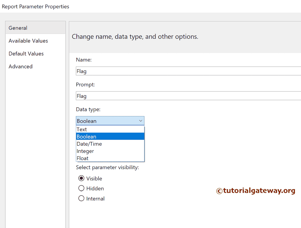 Change data Type to Boolean to use Radio Buttons as SSRS Report Parameters