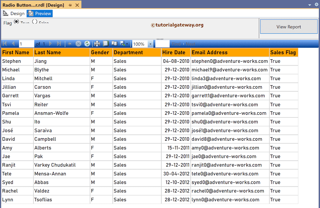 Toggle Radio Buttons Report Parameters