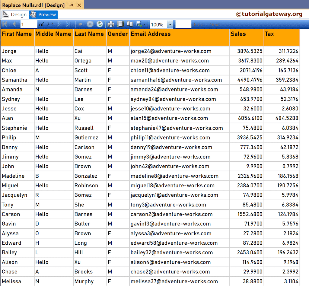Replace SSRS Table Nulls Report Preview