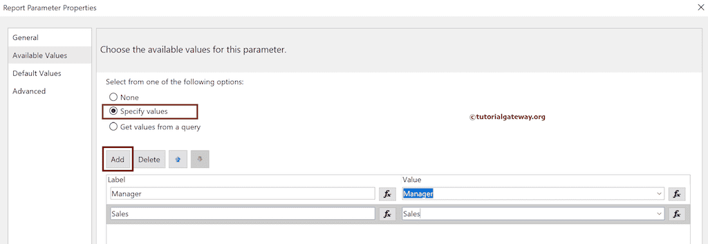Enter the Available Values