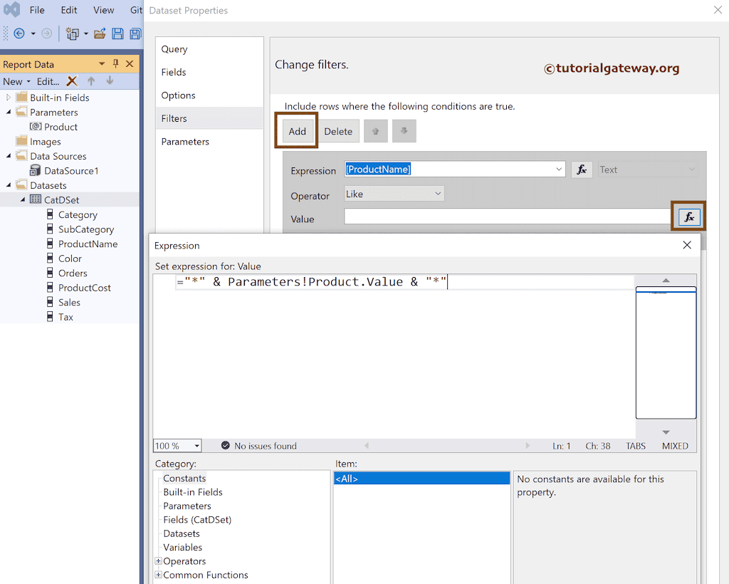 Expression for SSRS Report Parameters Wildcard Search