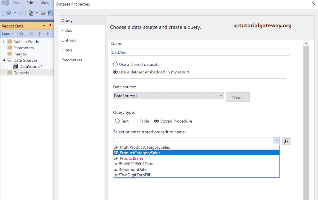 Choose the required SP as the DataSet