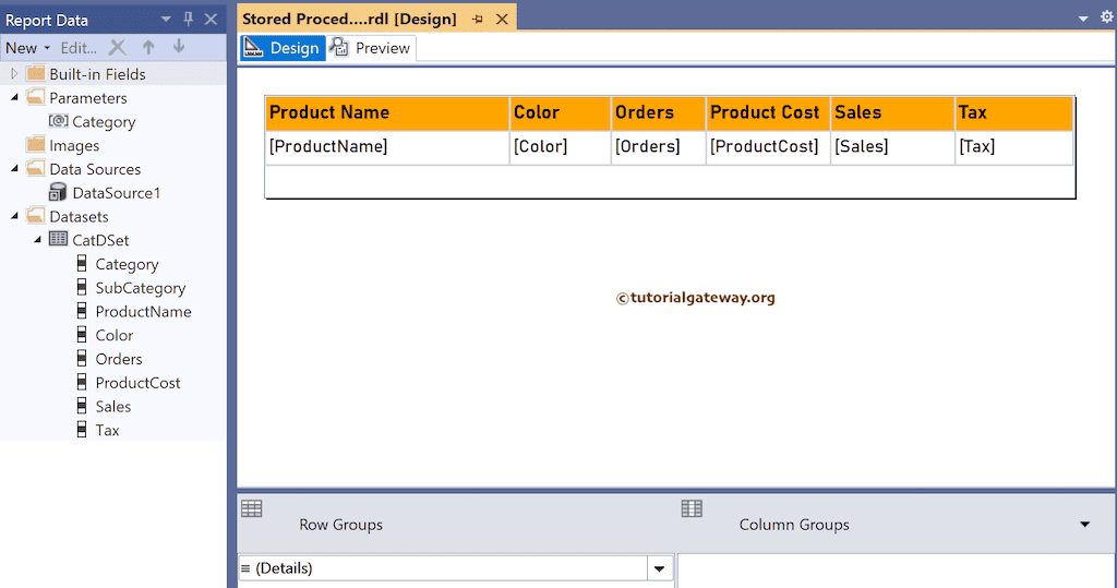 Formatted table Report