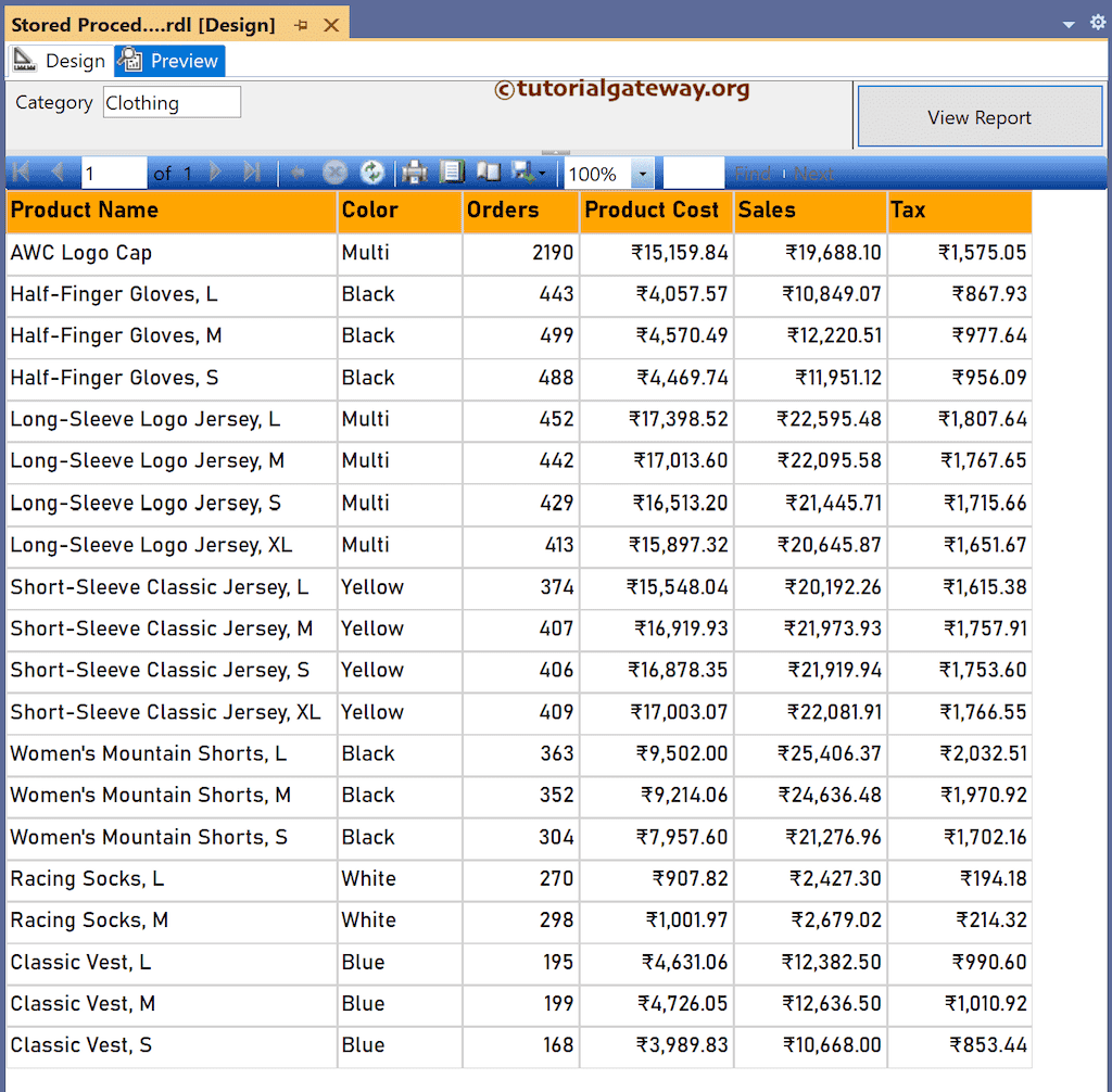 SSRS Report using Stored Procedure with Parameter Preview