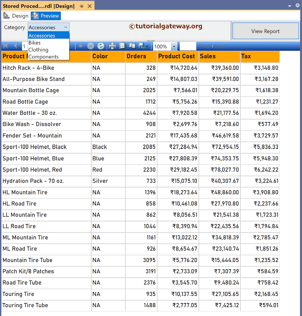SSRS Report using Stored Procedure with Parameter Preview