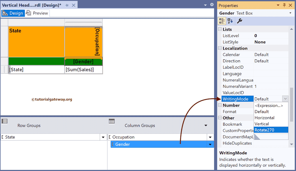 WritingMode property to rotate Headers 270
