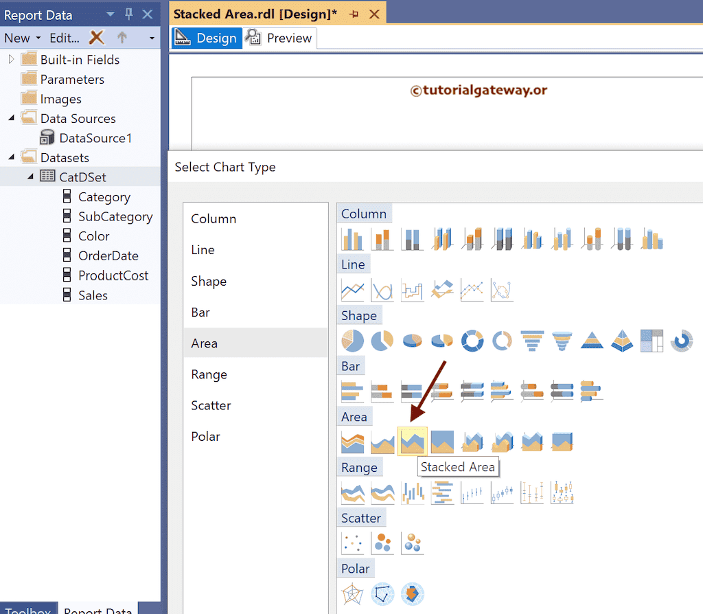 Choose Stacked Area Chart