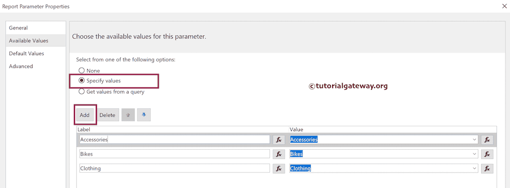 Enter SSRS Report Parameter Static Values Manually