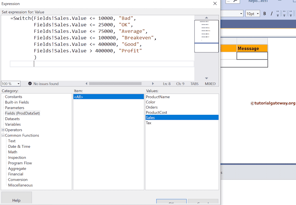 SSRS Switch Statement Case Expression
