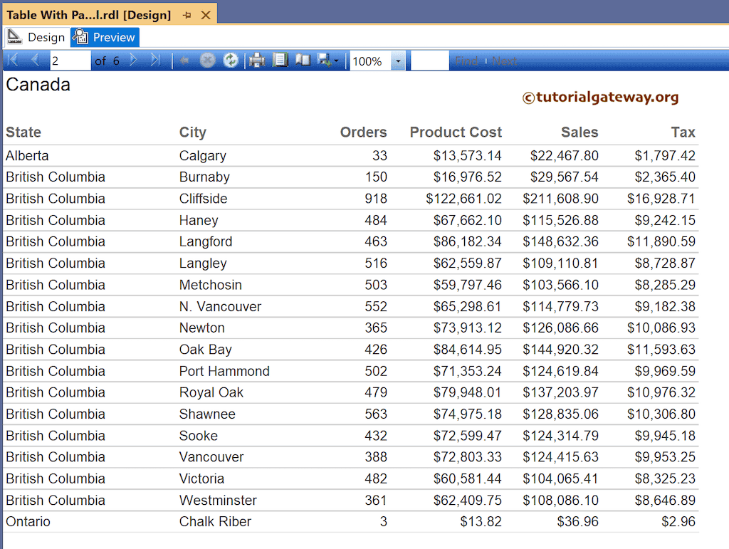 SSRS Table using Report Wizard Page and Details Preview